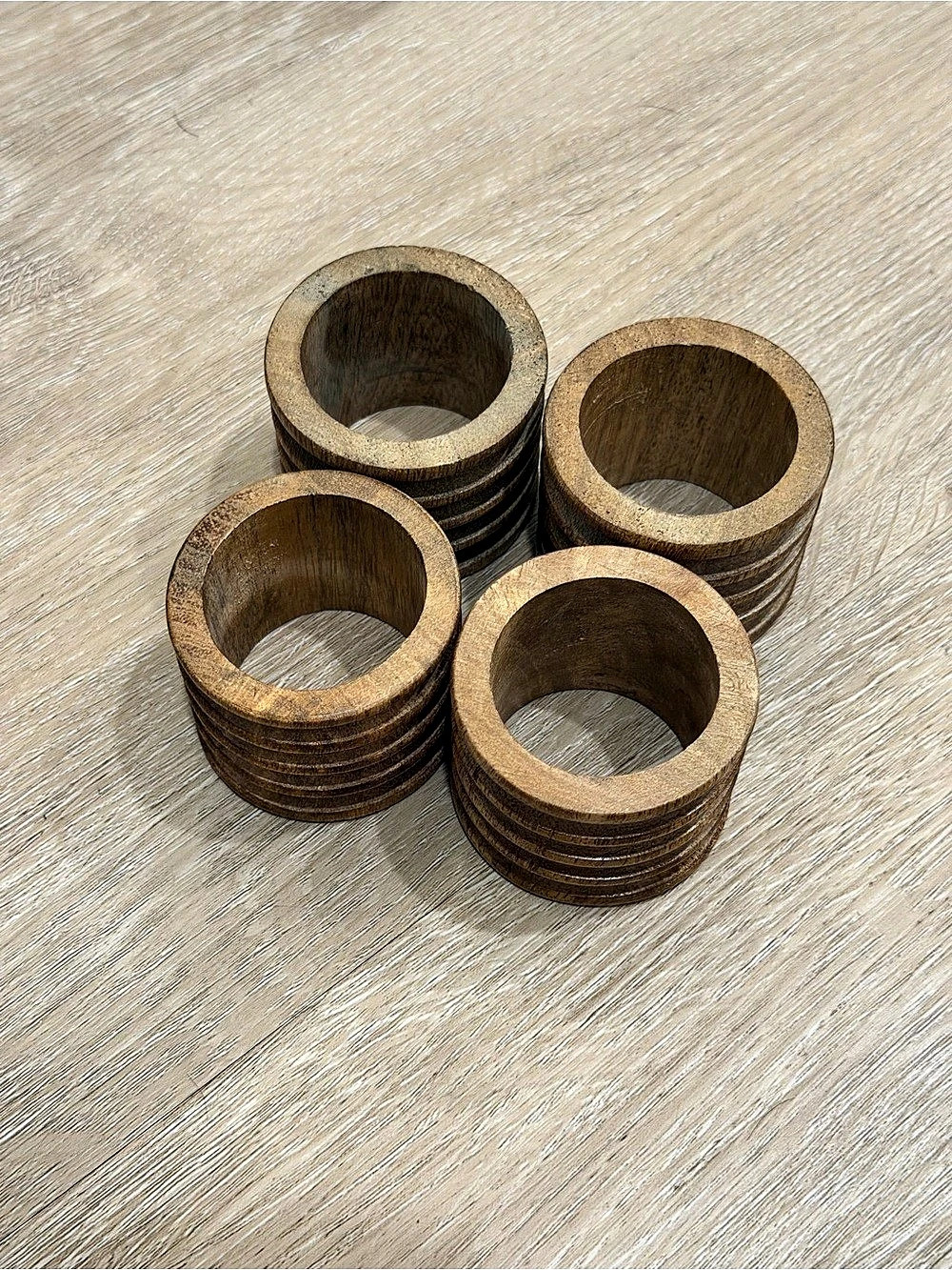 Wooden Ridged Napkin Rings Set of 4 in Brown
